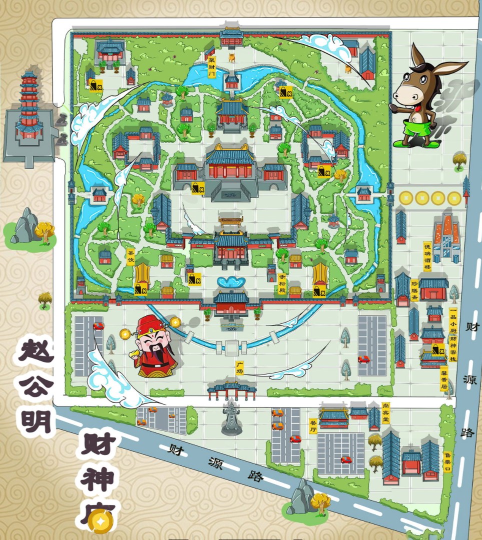 鹤山寺庙类手绘地图